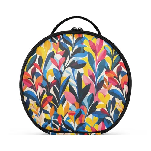Kulturbeutel mit Fächern und Griff, moderne Kunst, bunte Blätter, stilvolle Reisetasche für Damen, mit verstellbaren Trennwänden, 27,9 cm von tplaotee