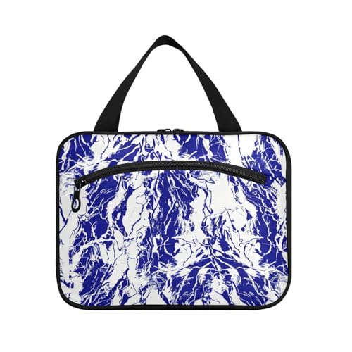 Kulturbeutel mit Marmormuster, zum Aufhängen, mit Haken, Designermode, großes Fassungsvermögen, Make-up-Tasche für Frauen, Reisen, Reisen, Bolsas Para Maquillaje M, Blaues und weißes Marmormuster von tplaotee