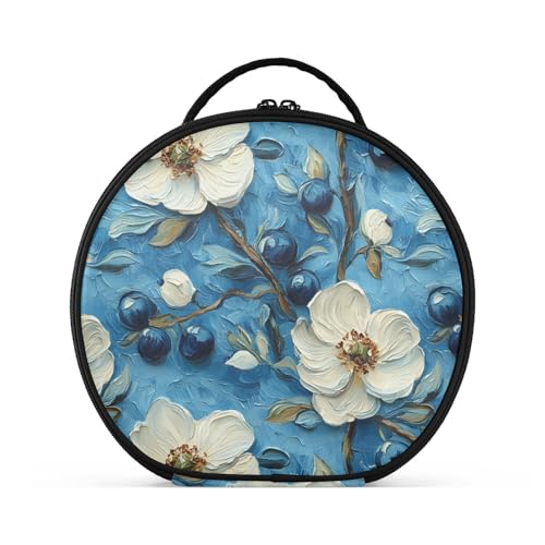 Kulturbeutel mit Ölgemälde, Blumen, mit Fächern und Griff, große Kosmetiktasche für Damen, mit verstellbaren Trennwänden, 27,9 cm, Weiß von tplaotee