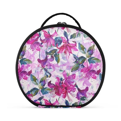 Kulturbeutel mit Ölgemälde, Boho, Fuchsia, Blumen, Reisegröße, Zubehör, Kosmetiktasche für Geldbörse, mit verstellbaren Trennwänden, 27,9 cm von tplaotee