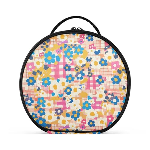 Kulturbeutel mit bunten Blumen und Karomuster, mit Fächern und Griff, Kosmetiktasche für Damen, Reisen, mit verstellbaren Trennwänden, 27,9 cm Kulturbeutel mit bunten Blumen und Karomuster, mit Fächern und Griff, Kosmetiktasche für Damen, Reisen, mit verstellbaren Trennwänden, 27,9 cm von tplaotee