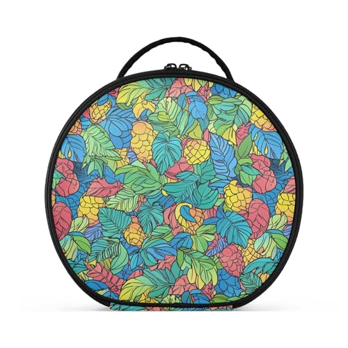 Kulturbeutel mit bunten Früchten, Blättern, Blumen, vertikal, freistehend, stilvolle Make-up-Tasche für Damen, mit verstellbaren Trennwänden, 27,9 cm von tplaotee