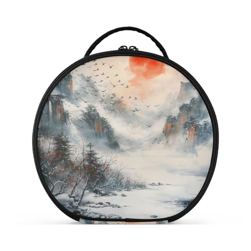 Kulturbeutel mit chinesischer Tuschemalerei, Motiv: Sonnenuntergang, Landschaft, Reisegröße, große Make-up-Tasche für Damen, mit verstellbaren Trennwänden, 27,9 cm von tplaotee
