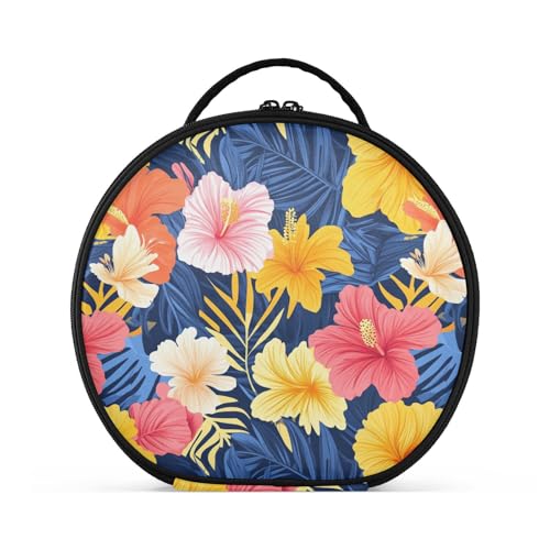 Kulturbeutel mit hawaiianischen Blumen, Palmenblättern, bunt, vertikal, freistehend, tragbar, Kosmetiktasche für Geldbörse, mit verstellbaren Trennwänden, 27,9 cm von tplaotee