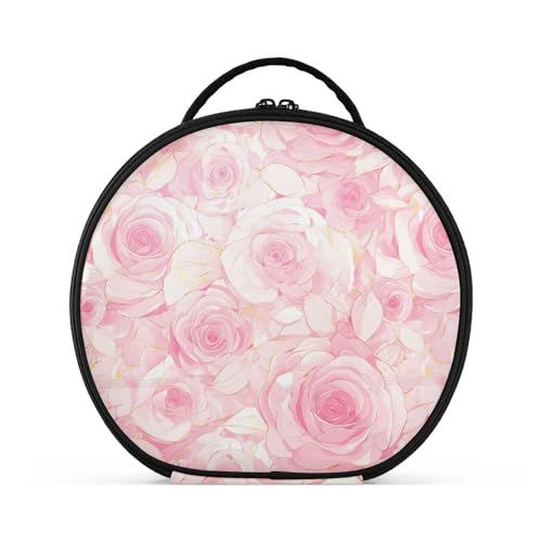 Kulturbeutel mit romantischen Rosenblumen, mit Fächern und Griff, Reißverschluss, Kosmetiktasche für Damen, mit verstellbaren Trennwänden, 27,9 cm, Rosa von tplaotee