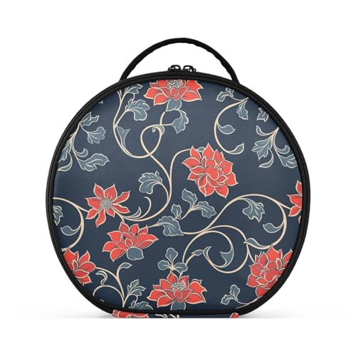 Kulturbeutel mit traditionellem Blumendesign, Reisegröße, Zubehör, wasserdicht, Make-up-Tasche für Damen, mit verstellbaren Trennwänden, 27,9 cm, Rot von tplaotee