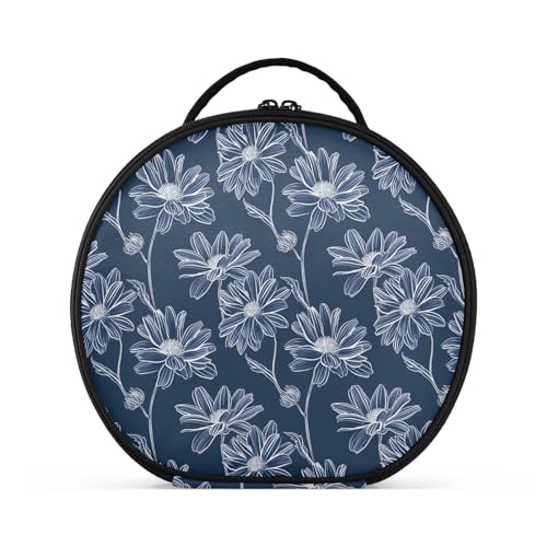Kulturbeutel mit zarten Gänseblümchen-Umrissen, Reisegröße, Reisezubehör, tragbare Kosmetiktasche für Damen, mit verstellbaren Trennwänden, 27,9 cm, Marineblau von tplaotee