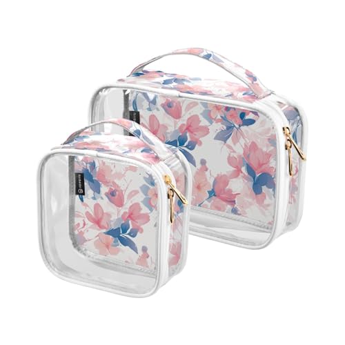 Kulturbeutel zum Aufhängen, transparent, TSA-genehmigt, abstrakte Aquarell-Blume, Hellkorallenblau, transparent, für Damen, Flughafen, Fluggesellschaften, 2 Stück von tplaotee