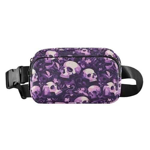 Lila Mysterious Flower Skull Modische Umhängetasche Hüfttasche für Damen Herren Teenager Große Kapazität Laufgürteltasche Hüfttasche mit verstellbarem Riemen für Shopping, Sport, Arbeit von tplaotee