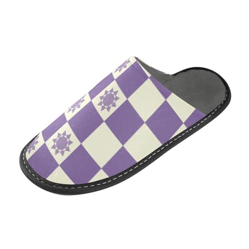 Lila Sun Checker Plaid Muster Hausschuhe Damen Indoor Hausschuhe mit Memory-Schaum für Haus, Schlafzimmer von tplaotee