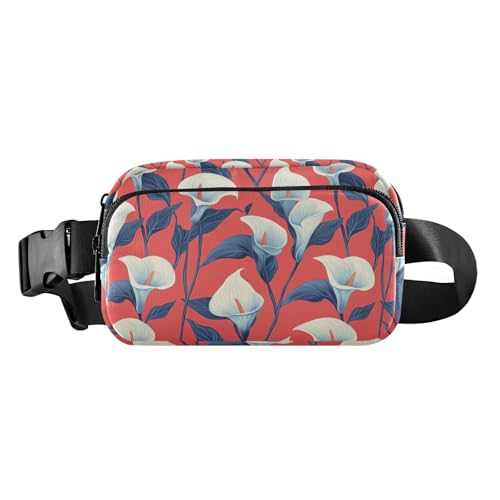 Lily Calla Gürteltasche mit roten Blumen, trendige Gürteltasche für Damen und Herren, Mini-Umhängetasche, Gürteltasche mit verstellbarem Gurt für Reisen, Laufen, Wandern von tplaotee