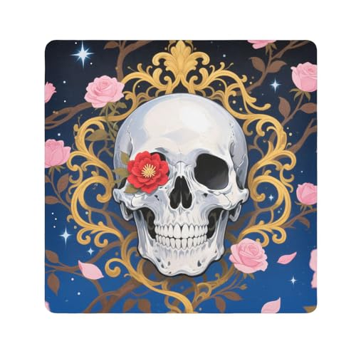 Magischer Make-up-Halter mit Totenkopf mit bunten Blumen, Kosmetiktasche, Organizer, Verpackung, Kameralinse, Tuch für Toilettenartikel, Größe 55,1 x 55,1 cm von tplaotee