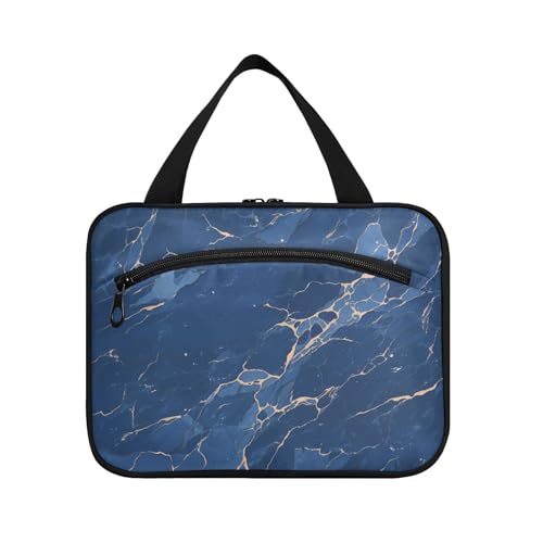 Make-up-Tasche für Damen, Cartoon-Marmor, zum Aufhängen, mit Haken, erweiterbare Designer-Tasche mit Fächern für Reisende, Reisen, Größe M, Dunkelblau, Cartoon-Marmor, dunkelblau, Medium von tplaotee