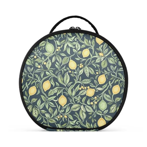 Make-up-Tasche für Damen, Zitronenmuster, mit Fächern und Griff, Reißverschluss, mit verstellbaren Trennwänden, 27,9 cm, Dunkelblau von tplaotee