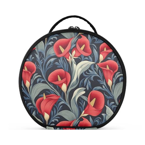 Make-up-Tasche im Retro-Stil, rote Calla-Lilien-Blumen, Reisegröße, Zubehör, stilvolle Kosmetiktasche für Geldbörse, mit verstellbaren Trennwänden, 27,9 cm von tplaotee