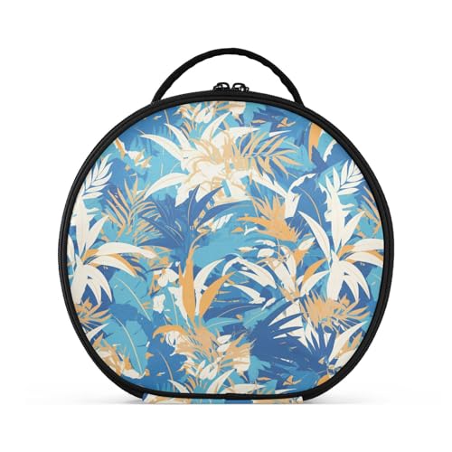 Make-up-Tasche im tropischen Stil, blaue Blätter, mit Fächern und Griff, tragbare Tasche für Damen, mit verstellbaren Trennwänden, 27,9 cm von tplaotee