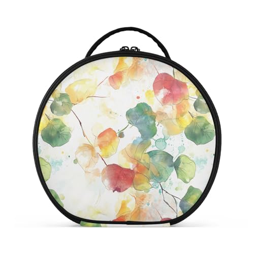 Make-up-Tasche mit Aquarell-Kunst-Blättern, vertikal, freistehend, stilvolle Kosmetiktasche für Damen, Reisen, mit verstellbaren Trennwänden, 27,9 cm, Grün / Rot von tplaotee