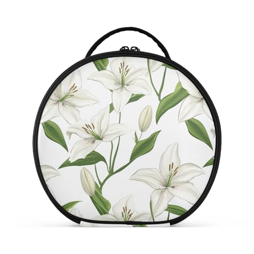Make-up-Tasche mit Cartoon-Lilien-Blumen, vertikal, freistehend, leicht, Kosmetiktasche für Damen, mit verstellbaren Trennwänden, 27,9 cm, Weiß von tplaotee