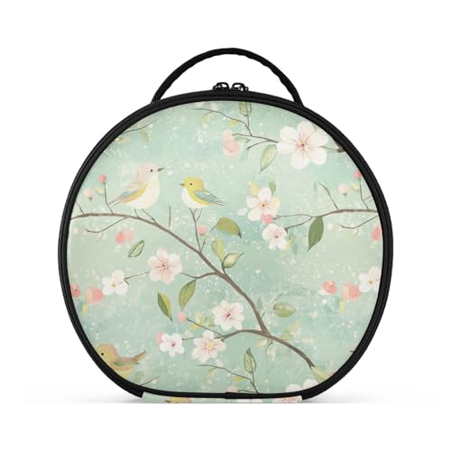 Make-up-Tasche mit Frühlingsbirnenblüten-Vögeln, Reisegröße, Zubehör, stilvolle Make-up-Tasche für Damen, mit verstellbaren Trennwänden, 27,9 cm, Grün von tplaotee