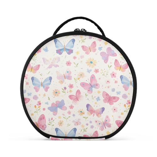 Make-up-Tasche mit Schmetterlings-Motiv, Reisegröße, Zubehör, tragbare Kosmetiktasche für Damen, mit verstellbaren Trennwänden, 27,9 cm, Rosa von tplaotee