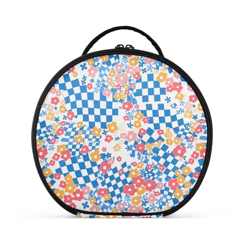 Make-up-Tasche mit buntem Blumenmuster, vertikal, freistehend, mit Reißverschluss, Kosmetiktasche für Geldbörse, mit verstellbaren Trennwänden, 27,9 cm, Blau von tplaotee