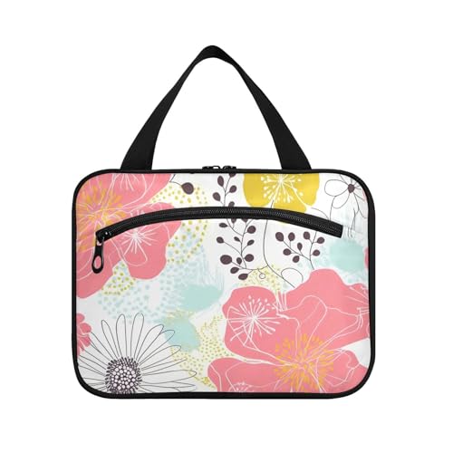 Make-up-Tasche mit bunten Blumen für Damen, mit Haken, erweiterbare Designer-Tasche für Toilettenartikel für Reisen, ein Muss für Toiletten, Maletín para maquillaje M, Frühlingsblumen, Medium von tplaotee