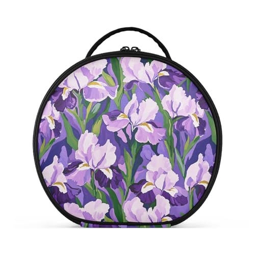 Make-up-Tasche mit lila und weißen Irisblumen, Reisegröße, Zubehör, Reißverschluss, Reise-Kosmetiktasche für Damen, mit verstellbaren Trennwänden, 27,9 cm von tplaotee