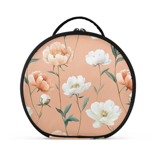 Make-up-Tasche mit niedlichen Pfingstrosen, Reisegröße, Zubehör, stilvolle Kosmetiktasche für Damen, mit verstellbaren Trennwänden, 27,9 cm von tplaotee
