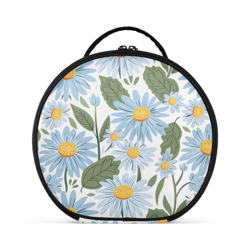 Make-up-Tasche mit niedlichen blauen Gänseblümchen, Reisegröße, Zubehör, große Tasche für Damen, mit verstellbaren Trennwänden, 27,9 cm von tplaotee