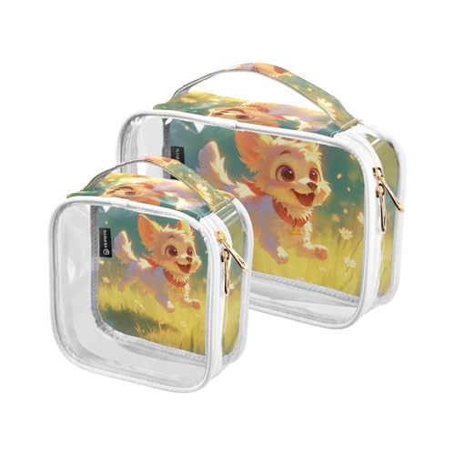 Maquillaje Kulturbeutel, transparent, dekorativ, TSA-geprüft, Chibi-Stil, Cartoon, niedlicher Hund, wasserabweisend, Make-up-Pinseltasche, Herren, 2 Stück Maquillaje Kulturbeutel, transparent, dekorativ, TSA-geprüft, Chibi-Stil, Cartoon, niedlicher Hund, wasserabweisend, Make-up-Pinseltasche, Herren, 2 Stück von tplaotee