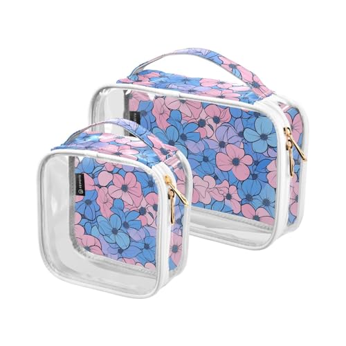 Maquillaje Kulturbeutel für Herren, transparent, dekorativ, für Reisen, TSA-zugelassen, verschiedene kleine Blumen, Rosa und Hellblau, wiederverwendbar, 2 Stück Maquillaje Kulturbeutel für Herren, transparent, dekorativ, für Reisen, TSA-zugelassen, verschiedene kleine Blumen, Rosa und Hellblau, wiederverwendbar, 2 Stück von tplaotee