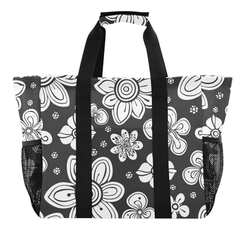 Mehrzwecktasche für den Kofferraum, wiederverwendbar, faltbar, Strandtasche, wasserabweisend, mit Griffen, Wäschesack, Reisen, Schwarz / Weiß von tplaotee