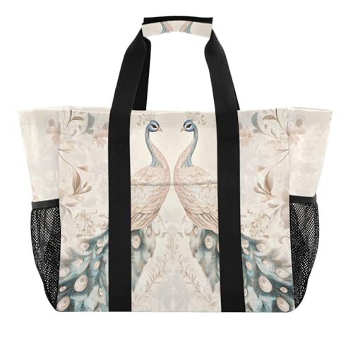 Mehrzwecktasche im viktorianischen Stil im viktorianischen Stil mit Pfauenmuster, Pastellfarben, Mehrzwecktasche für Kofferraum, Lebensmittel, wiederverwendbare Taschen, faltbar, Strandtasche von tplaotee