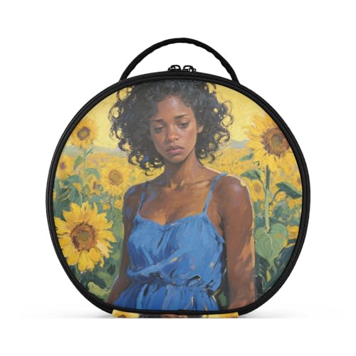 Melancholy Kosmetiktasche für Damen, Sonnenblumen, Ölgemälde, Kosmetiktasche mit Fächern und Griff, Reißverschluss, Kosmetiktasche für Geldbörse, mit verstellbaren Trennwänden, 27,9 cm von tplaotee