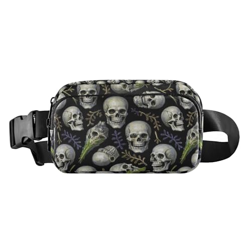 Mini-Bauchtasche mit Totenkopf-Motiv, für Damen, Herren, Teenager, mit verstellbarem Gurt, für Reisen, Urlaub, Laufen, Weiß von tplaotee