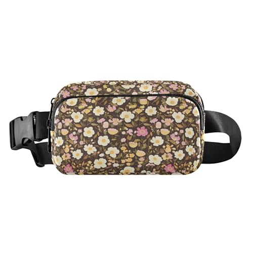 Mini-Gürteltasche im Retro-Stil, lebendige Blumen und weiße Blätter, trendige Umhängetasche für Männer und Frauen, Mini-Gürteltasche mit verstellbarem Riemen für Workout, Laufen, Wandern von tplaotee