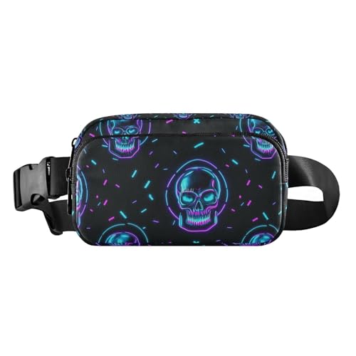 Modische Bauchtasche mit neonfarbenem Totenkopf, für Damen, Herren, Teenager, wasserabweisend, mit verstellbarem Gurt, für Reisen, Einkaufen, Laufen von tplaotee