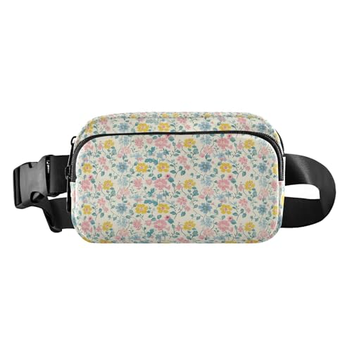 Modische Bauchtasche mit zerdrücktem Blumenmotiv für Damen und Herren, wasserabweisend, Reisezubehör, mit verstellbarem Gurt, für Reisen, Urlaub, Laufen von tplaotee