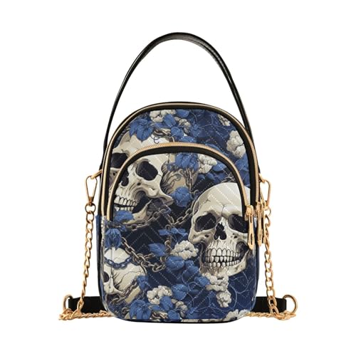 Modische Damen-Umhängetasche mit Totenköpfen und mehreren Taschen, Blau Modische Damen-Umhängetasche mit Totenköpfen und mehreren Taschen, Blau von tplaotee