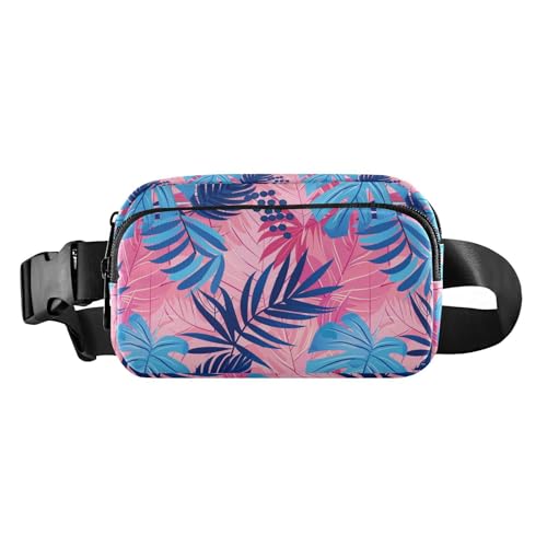 Modische Hüfttasche für Damen und Herren, mit verstellbarem Gurt, Pastell- und Blaue Palmenblätter, für Radfahren, Wandern, Fitnessstudio von tplaotee