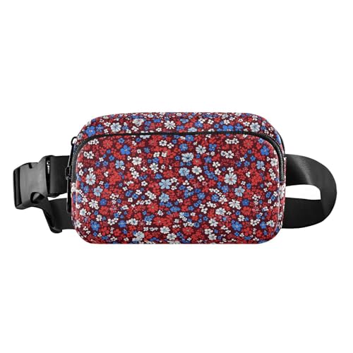 Modische Hüfttasche mit Blumen und Schmetterlingen, für Damen, Herren, Teenager, Mini-Umhängetasche mit verstellbarem Riemen, für Reisen, Einkaufen, Laufen, Rot und Blau von tplaotee