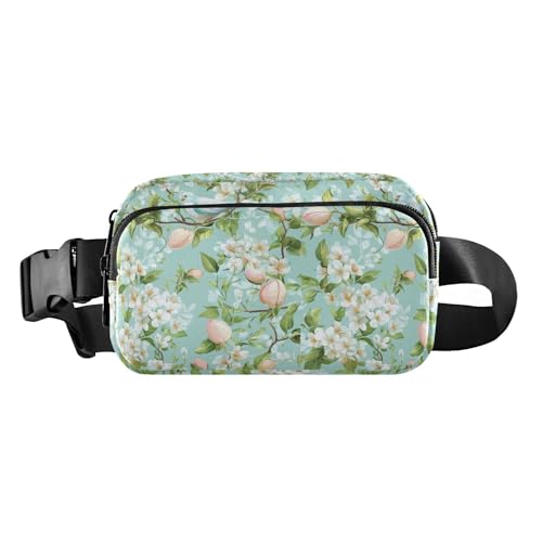 Modische Hüfttasche mit Frühlingsblume und weißem Vogel für Damen und Herren, kleine Schultertasche mit verstellbarem Gurt für Reisen, Laufen, Wandern von tplaotee