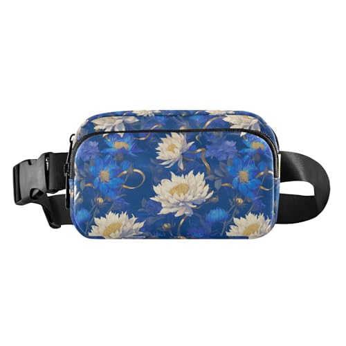 Modische Hüfttasche mit Gänseblümchen, für Damen, Herren, Teenager, Mini-Umhängetasche mit verstellbarem Gurt, für Workout, Laufen, Wandern, Blau und Weiß von tplaotee
