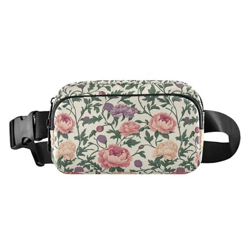 Modische Umhängetasche im Retro-Stil mit Blumen und Blättern, für Damen und Herren, großes Fassungsvermögen, Anti-Diebstahl-Hüfttasche mit verstellbarem Gurt, für Reisen, Einkaufen, Laufen von tplaotee