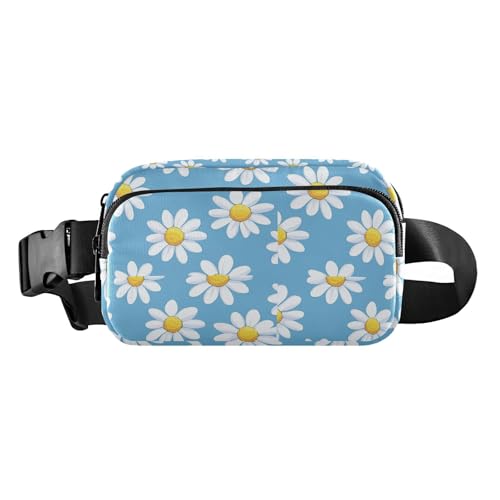 Modische Umhängetasche mit Gänseblümchen, für Damen und Herren, kleine Brusttasche, Gürteltasche mit verstellbarem Gurt, für Workout, Laufen, Wandern, Blau und Weiß von tplaotee
