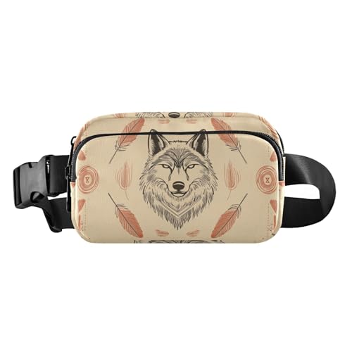 Modische Umhängetasche mit Western-Cowboy-Federn, Wolf, für Damen und Herren, große Kapazität, Crossbody-Tasche, Gürteltasche mit verstellbarem Riemen für Reisen, Einkaufen, Laufen von tplaotee