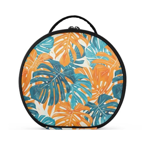 Monstera deliciosa Kulturbeutel mit Fächern und Griff, Reißverschluss, Reisetaschen für Damen, mit verstellbaren Trennwänden, 27,9 cm, Orange / Cyan von tplaotee
