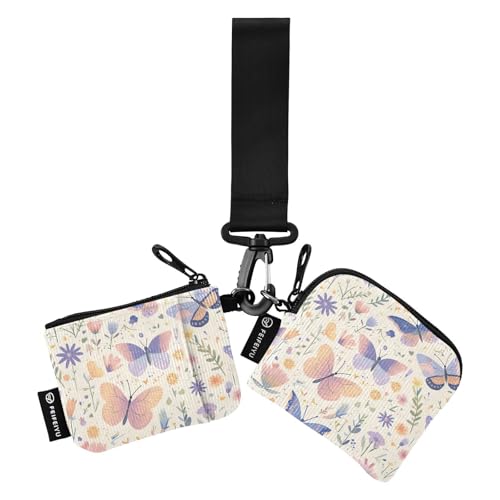 Münzgeldbörse für Damen, Motiv: Schmetterling, frische Blumen, Kartenhalter, niedlich, modisch, Reißverschluss, Bargeld, Münzbörse mit Schlüsselanhänger, für Arbeit, Reisen, 2 Stück, Schmetterling von tplaotee