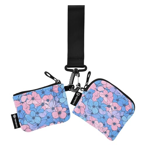 Multismall Flowers Pink and Light Blue Women's Dual Wallets Busniess Card Cases Small Portable Card Money Holder with Zipper Pocket for Men 2 Pcs, Verschiedene kleine Blumen, rosa und hellblau, 1 von tplaotee