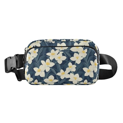 Narcissus modische Bauchtasche für Damen, Herren, Teenager, wasserabweisend, Crossbody-Sporttasche mit verstellbarem Gurt, für Workout, Laufen, Wandern, Marineblau von tplaotee